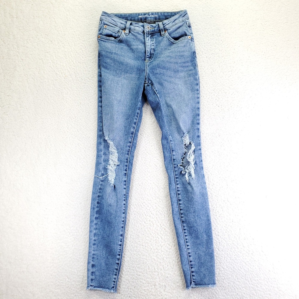 INC International Concepts Womens Mid Rise Skinny Jeans Blue Distressed Size 4‎